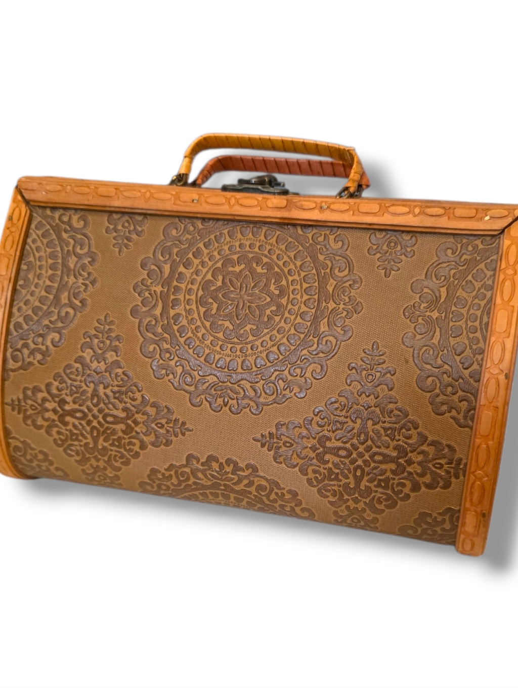 Vintage Embossed Brown Tooled Satchel Handbag